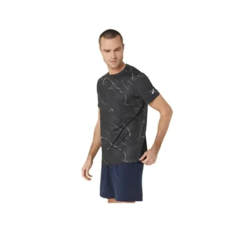 Camiseta de manga corta con estampado de motivo Suminagashi «Graphite Grey»