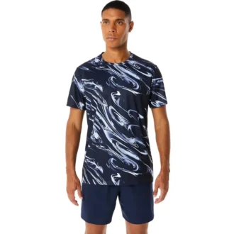 Camiseta de manga corta con estampado de motivos Suminagashi «Midnight»