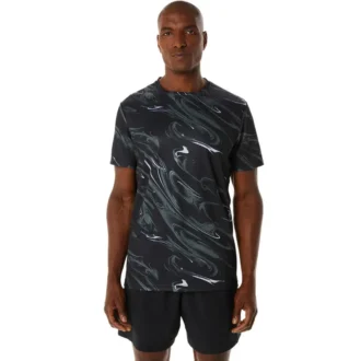 Camiseta de manga corta con estampado de motivos Suminagashi «Negro»