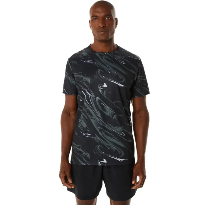 Camiseta de manga corta con estampado de motivos Suminagashi «Negro»