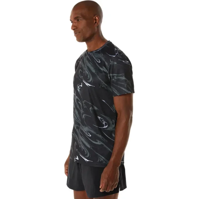 Camiseta de manga corta con estampado de motivos Suminagashi «Negro»