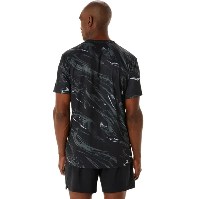 Camiseta de manga corta con estampado de motivos Suminagashi «Negro»