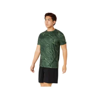 Camiseta de manga corta con estampado de motivos Suminagashi «Serpentine Green»