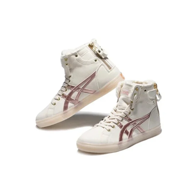 Zapatos de baloncesto altos retro de felpa Double Clutch, color blanco leche/dorado